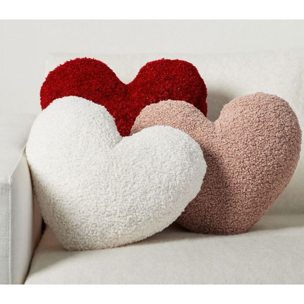 Cozy Teddy Faux Fur Heart Shaped Throw Pillow