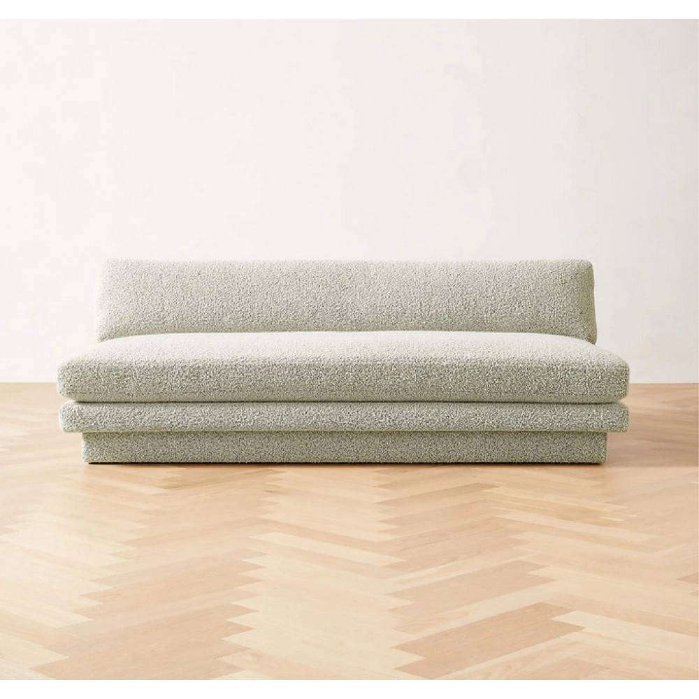 Plinth Armless Peppered Grey Boucle Sofa