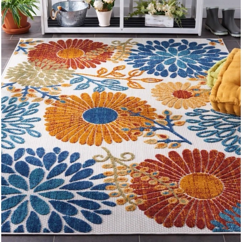 Kellems Flatweave Creme / Red Indoor/ Outdoor Rug