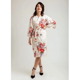 Temari Floral Cotton-Satin Kimono Robe 