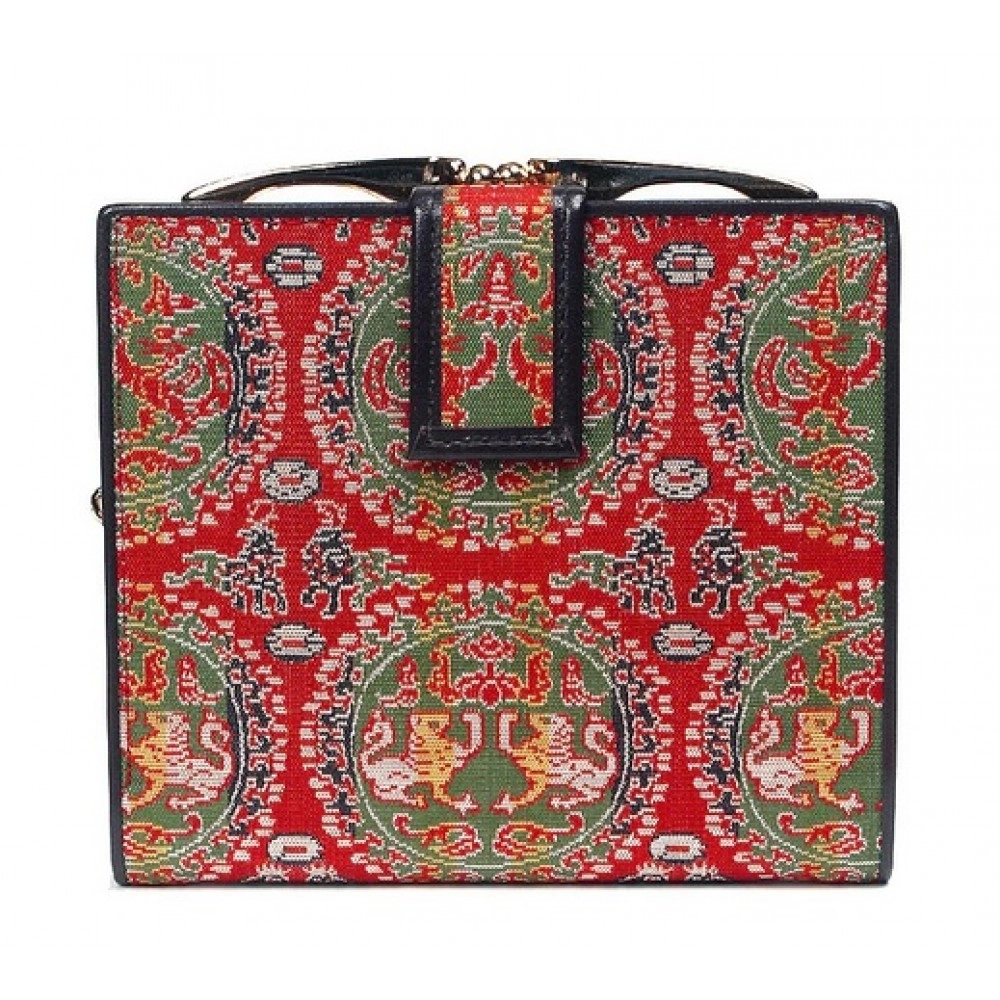 Enmon Silk Brocade Leather Clasp Wallet 