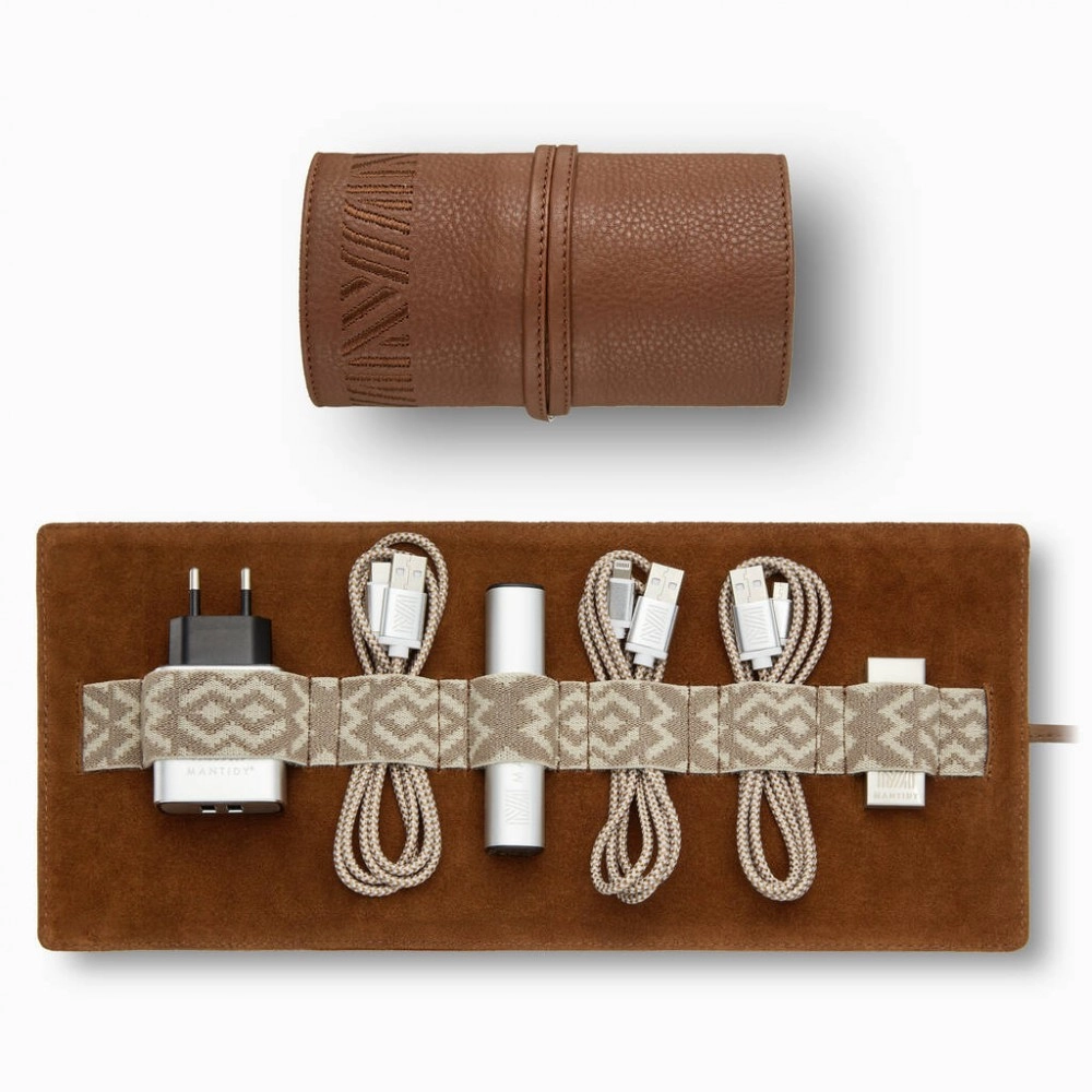 Leather Tech Roll Organiser With Optnl Access., Tan